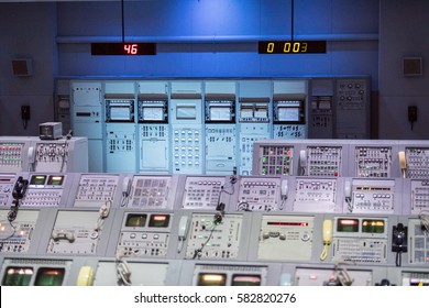 CAPE CANAVERAL, FL, USA - FEBRUARY, 7, 2017 -  Moon Space Mission Control Room Displayed At NASA, Kennedy Space Center In Florida 