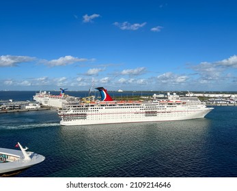 Cape Canaveral, FL USA - January 8, 2022: The Carnival Cruise Ship Elation Sailing Away From Port Canaveral, Florida.