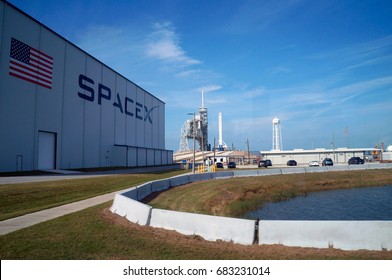 Cape Canaveral, Florida - February 12, 2017:  Space X Launch Pad In Kennedy Space Center On February 12, 2017.