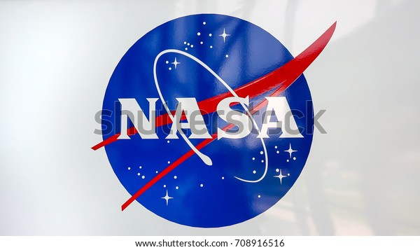 CAPE CANAVERAL, FLORIDA - JUNE 14th: NASA emblem at\
the Kennedy Space Center Visitor Complex in Cape Canaveral, Florida\
on June 14th, 2016.