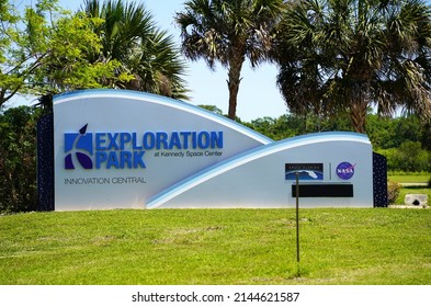 Cape Canaveral, Florida USA - April 10, 2022: Located just outside the gates of Kennedy Space Center. Exploration Park is situated adjacent to some of the world’s biggest thinkers.