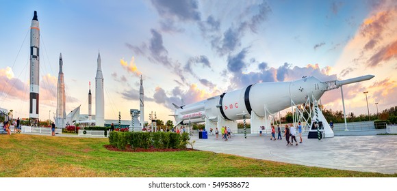 Cape Canaveral, Florida, USA - JAN, 2017: Apollo Rockets In The Rocket Garden At Kennedy Space . United States.