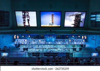 Cape Canaveral, Florida, USA - MARCH 20, 2015: NASA Kennedy Space Center Museum, Real Apollo Mission Launch Control Center