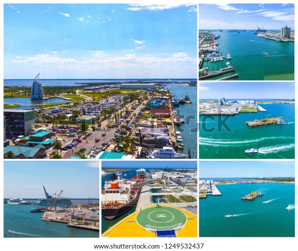 Cape
Canaveral, USA. The arial view of port Canaveral from cruise ship,
docked in Port Canaveral, Brevard County,
Florida