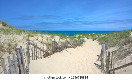 Cape Cod Beach With Fenced Pathway