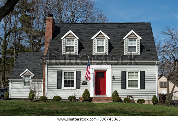 Cape Cod House Three Dormers Red Stock Photo Edit Now 598743065