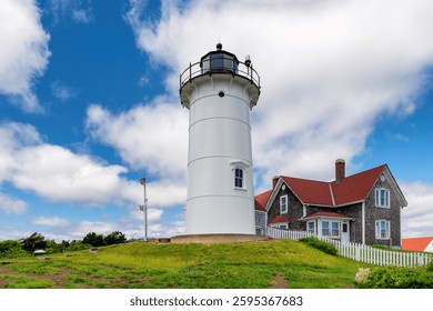 Cape Cod Lighthouse. Nobska Lighthouse, Woods Hole, Cape Cod, New England, Massachusetts, USA.