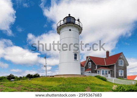 Cape Cod Lighthouse. Nobska Lighthouse, Woods Hole, Cape Cod, New England, Massachusetts, USA.