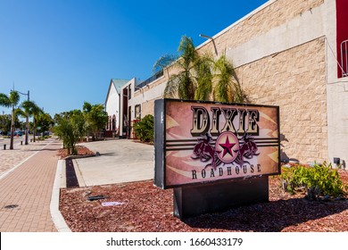 Cape Coral, Florida / USA - 3/1/20 : Dixie Roadhouse A Country Western Bar That Offers Line Dance Lessons As Well As Drinks On Cape Coral Parkway Night Life Entertainment. 