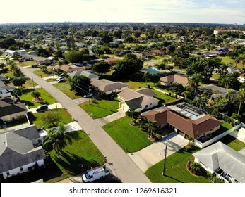 Cape Coral, Florida, U.S.A - December 3, 2018 - The Aerial View Of The Residential Homes 