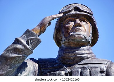 Cape Coral, Florida/USA: March 7, 2019:  A Horizontal Image Of A Monument                          Depicting A Gulf War Soldier Outside A Florida State Park.