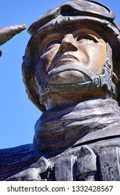 Cape Coral, Florida/USA: March 7, 2019:  A Vertical Image Of A Monument                          Depicting A Gulf War Soldier Outside A Florida State Park.                        