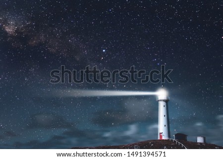 Cape Egmont Lighthouse and starry night. New plymouth, New Zealand.