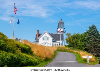 Cape Elizabeth Lights, also known as Two Lights, at the south end of Casco Bay in town of Cape Elizabeth, Maine ME, USA. 
