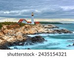 Cape Elizabeth, Maine, USA at Portland Head Light at dusk.