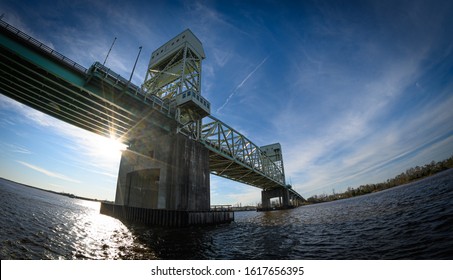 The Cape Fear Memorial Bridge, In Downtown Wilmington, NC, USA.