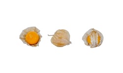 Cape Gooseberry On White Background. It Is One Of The Best Berries. It Is A Plant In The Same Family As Eggplant. Rich In Nutrients And High In Vitamins.                              