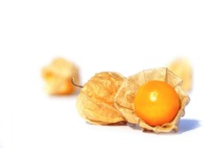 Cape Gooseberry On White Background. It Is One Of The Best Berries. It Is A Plant In The Same Family As Eggplant. Rich In Nutrients And High In Vitamins.                            