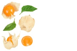 Cape Gooseberry Or Physalis Isolated On White Background. Top View With Copy Space For Your Text. . Flat Lay
