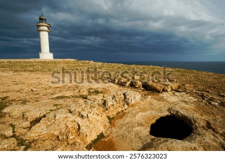 Similar – Foto Bild Balearen Formentera Cap de Barberia und Mittelmeer mit kleinen Menschen