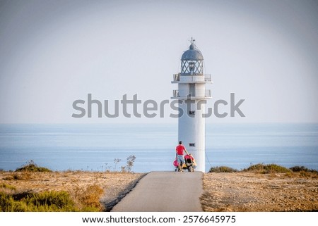 Similar – Foto Bild Balearen Formentera Cap de Barberia und Mittelmeer mit kleinen Menschen