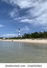 Cape Lookout Lighthouse, With Sandy Beach, Viewed From The Ocean