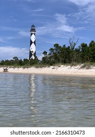 Cape Lookout Lighthouse, With Sandy Beach, Viewed From The Ocean