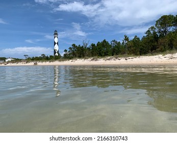 Cape Lookout Lighthouse, With Sandy Beach, Viewed From The Ocean