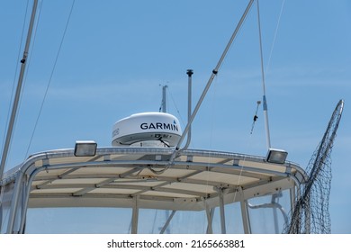 Cape May, NJ - June 2, 2022: Garmin XHD Marine Radome Mounted On A Boat.