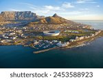 Cape Town City Centre from above with Table Mountain and Lions Head in the background