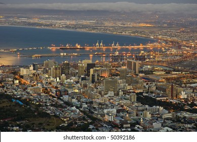 Cape Town City Lights With The Harbor At Dusk