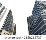 Cape town city skyscrapers isolated on white sky, high rise office business buldings under view. South Africa