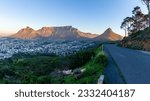 Cape Town Cityscape overlooking Table Mountain and Lions Head from Signal Hill road late afternoon Landscape.