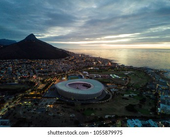 Cape Town And Coast Line, Jetty. Are Ships And Boats, Far Mountain On The Blue Sky Background. Summer. South Africa