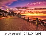 Cape Town Downtown Seaside during Vivid Sunset with Lions Head in the Background, South Africa  