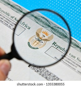 Cape Town, South Africa - April 1, 2019:  A South African motor vehicle car licence document.  This image has selective focus. 
