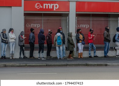 Cape Town, South Africa - August 2020: Covid Relief Funds In South Africa. Long Lines For People Waiting For  Money To Feed Themselves. Poverty In Africa. People Waiting Hours For 20 Dollars.