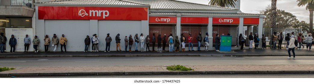 Cape Town, South Africa - August 2020: Covid Relief Funds In South Africa. Long Lines For People Waiting For  Money To Feed Themselves. Poverty In Africa. People Waiting Hours For 20 Dollars.