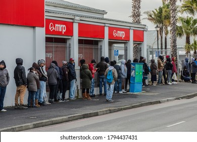 Cape Town, South Africa - August 2020: Covid Relief Funds In South Africa. Long Lines For People Waiting For  Money To Feed Themselves. Poverty In Africa. People Waiting Hours For 20 Dollars.