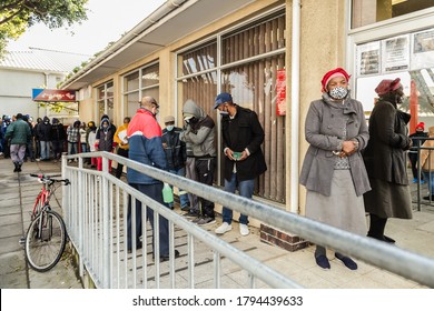 Cape Town, South Africa - August 2020: Covid Relief Funds In South Africa.Unemployment Rate In Africa High. People Waiting Hours For 20 Dollars To Survive For A Month