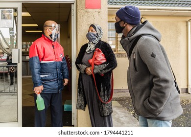 Cape Town, South Africa - August 2020: Corona Virus Relief Funds In South Africa.Unemployment Rate In Africa High. People Waiting Hours For 20 Dollars To Survive For A Month. Face Masks, Pandemic.