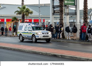 Cape Town, South Africa - August 2020: Police Patrolling, Corona Virus Relief Funds In South Africa.Unemployment Rate In Africa High. Protests For Relief From Covid 19 Pandemic In Africa