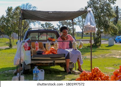 Cape Town, South Africa - August 2020: African Business Woman Start Her Own Small Business, Informal Trading During Covid 19 Pandemic In Africa