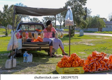 Cape Town, South Africa - August 2020: African Business Woman Start Her Own Small Business, Informal Trading During Covid 19 Pandemic In Africa