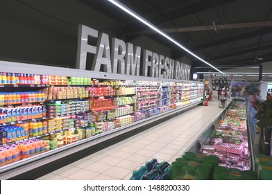 Cape Town, South Africa - Feb 27, 2019: Supermarket Diary Products Section. Concept For South African Economy, Living Standard, Income Inequality, Food Prices, Living Expenses And Saving Money.