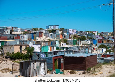 cape town, south africa, february, 10, 2020: shacks in informal settlement in khayelitsha township, 