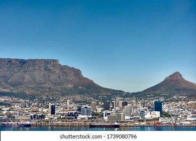 Cape Town, South Africa - February 10, 2017: Cape Town Sky Line Aerial View With Table Mountain