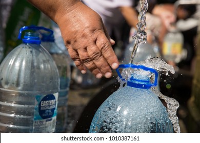 Cape Town / South Africa - January 25, 2018: Lines Of People Waiting To Collect Natural Spring Water For Drinking In Newlands In The Drought In Cape Town South Africa