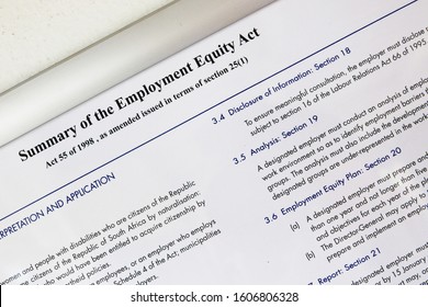 Cape Town, South Africa - January 5, 2020: The Employment Equity Act Law In South Africa. Racial Transformation Concept Image. 