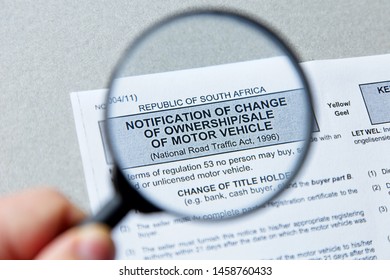 Cape Town, South Africa - July 23, 2019: Change Of Ownership Or Sale Of Motor Vehicle In South Africa Application Form Which Can Be Found At The South African Drivers Licence Department Offices. 